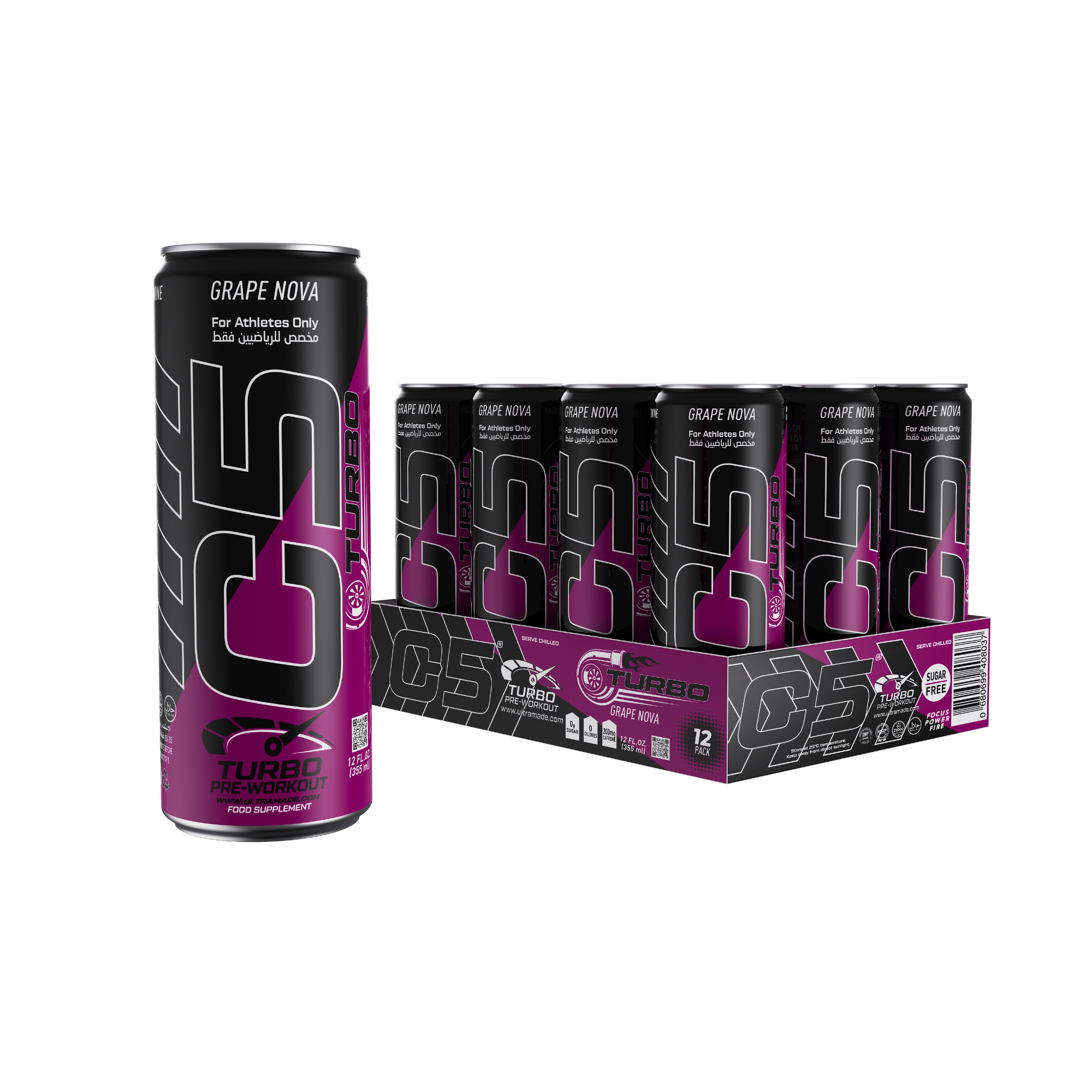 C5 Turbo Pre-Workout Drink – Grape Nova – 355 ml | 200 mg Caffeine (Pa