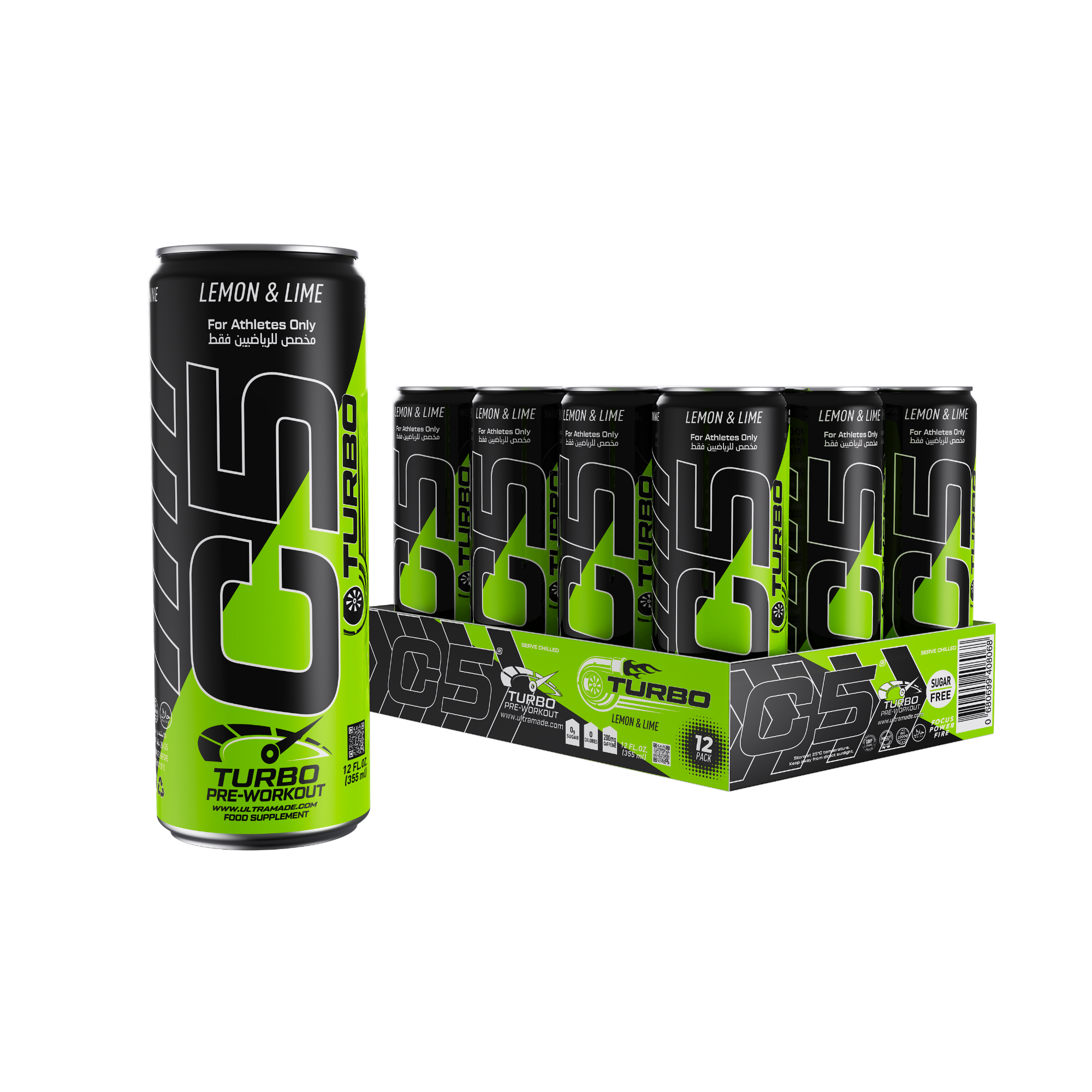 C5 Turbo Pre-Workout Drink – Lemon & Lime – 355 ml | 200 mg