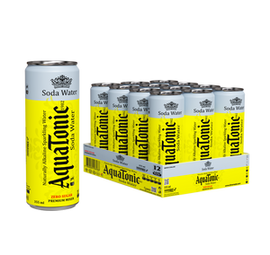 Aquatonic® Naturally Alkaline Soda Water – Zero Sugar Premium Mixer, 355ml Slim Can - Pack of 12 - Ultramade