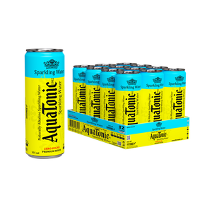 Aquatonic® Zero Sugar Sparkling Water – Naturally Alkaline Premium Mixer, 355ml Slim Can - Pakc of 12 - Ultramade