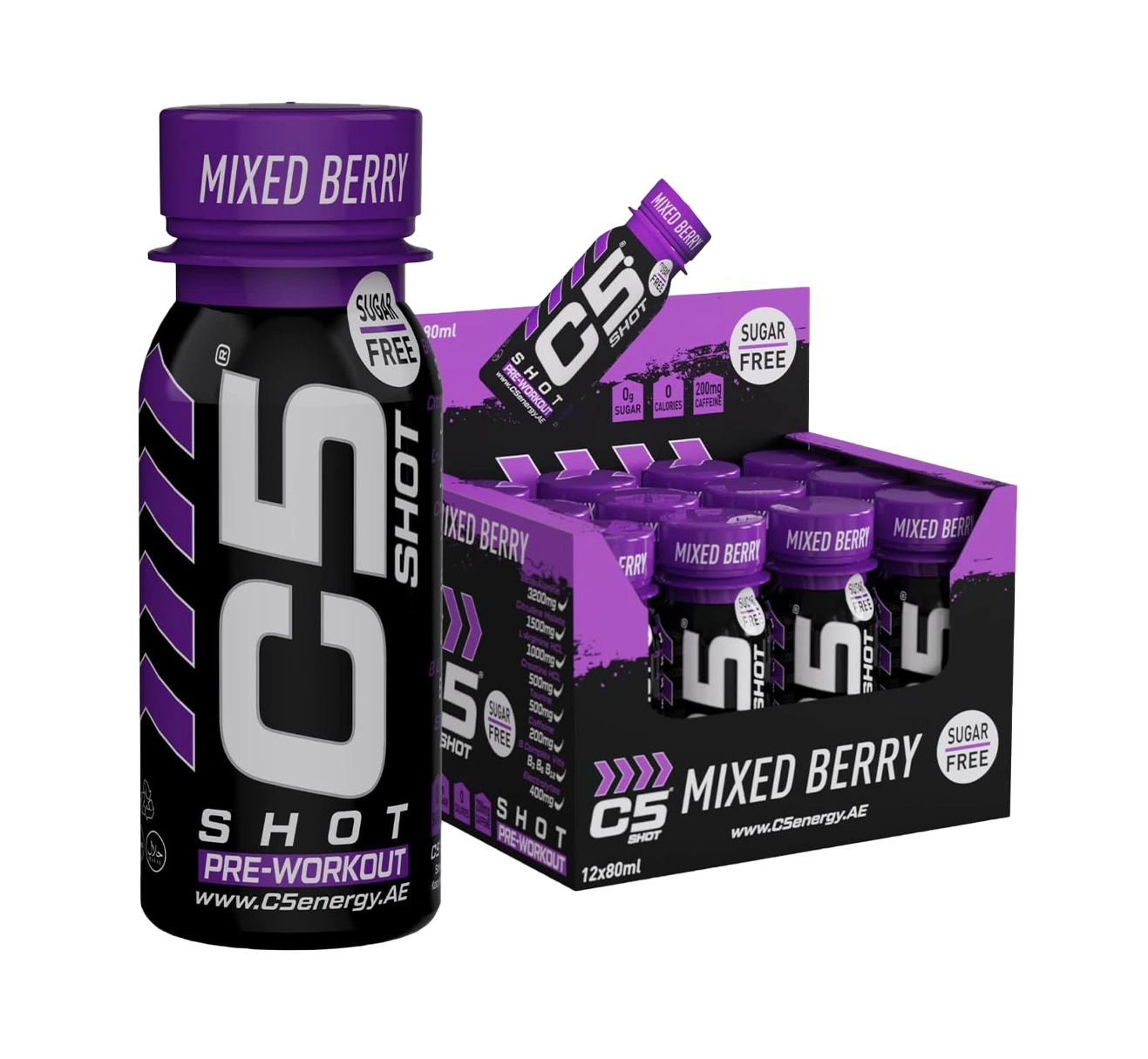 C5 SHOT Pre-Workout Drink | 80ml Liquid Energy Shot | 200mg Caffeine - Mixed Berry - Ultramade