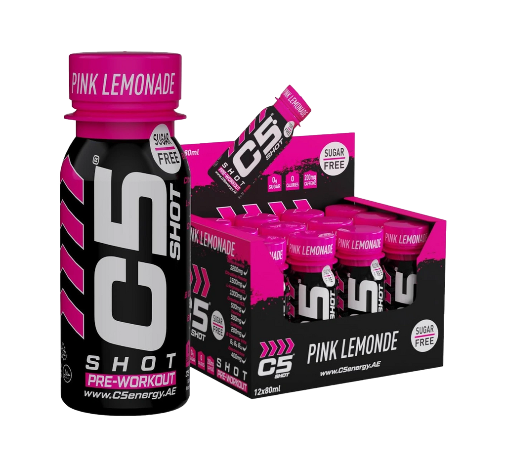 C5 SHOT Pre-Workout Drink | 80ml Liquid Energy Shot | 200mg Caffeine -Pink Lemonade - Ultramade