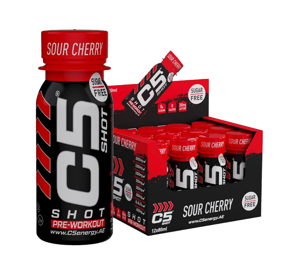 C5 SHOT Pre-Workout Drink | 80ml Liquid Energy Shot | 200mg Caffeine - Sour Cherry - Ultramade