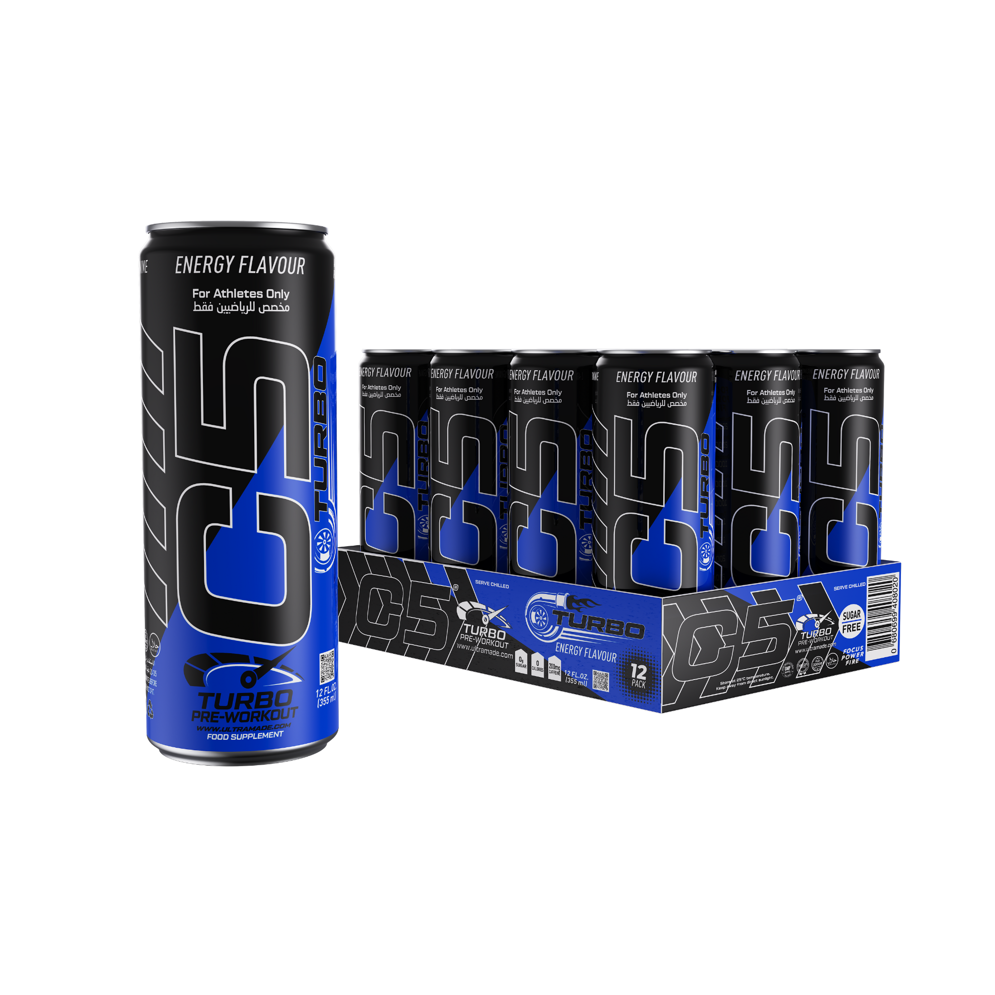 C5 Turbo Pre-Workout Drink – Energy Flavour – 355 ml | 200 mg Caffeine
