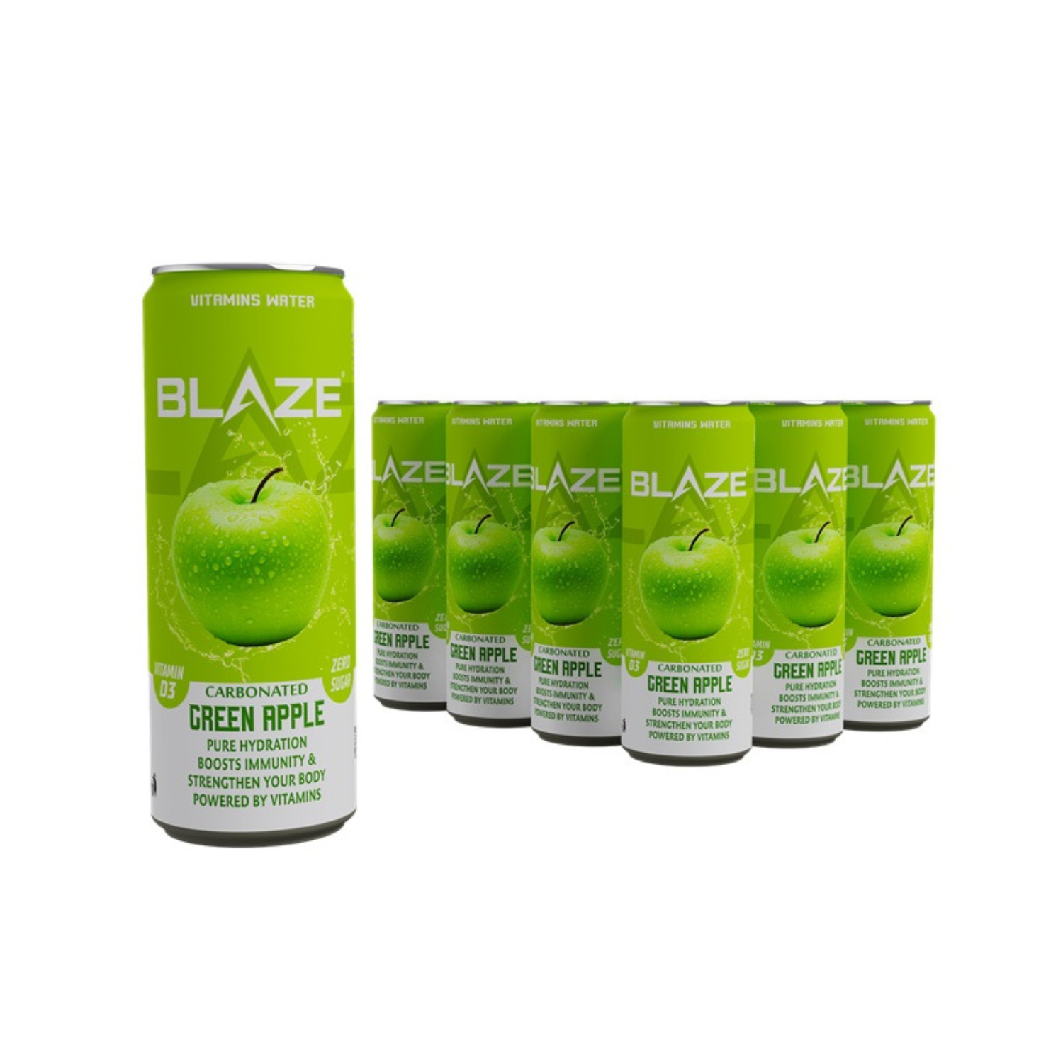 BLAZE Vitamin Water – Lemon & Lime – Zero Sugar, Vitamin D3 4000IU, Enriched with Calcium, Iron, Potassium, Vitamins A, C, B6, B12, Magnesium, Zinc, Chromium – Hydration & Immunity – 355ml Can – Pack of 12