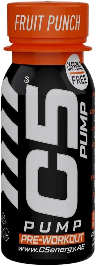 C5 PUMP Shot Pre-Workout, Caffeine-Free (Pack of 12, Fruit Punch) - Ultramade