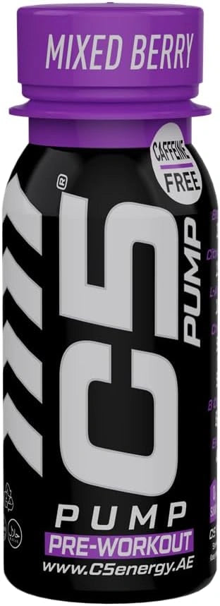 C5 PUMP Shot Pre-Workout, Caffeine-Free (Pack of 12, Mixed Berry) - Ultramade