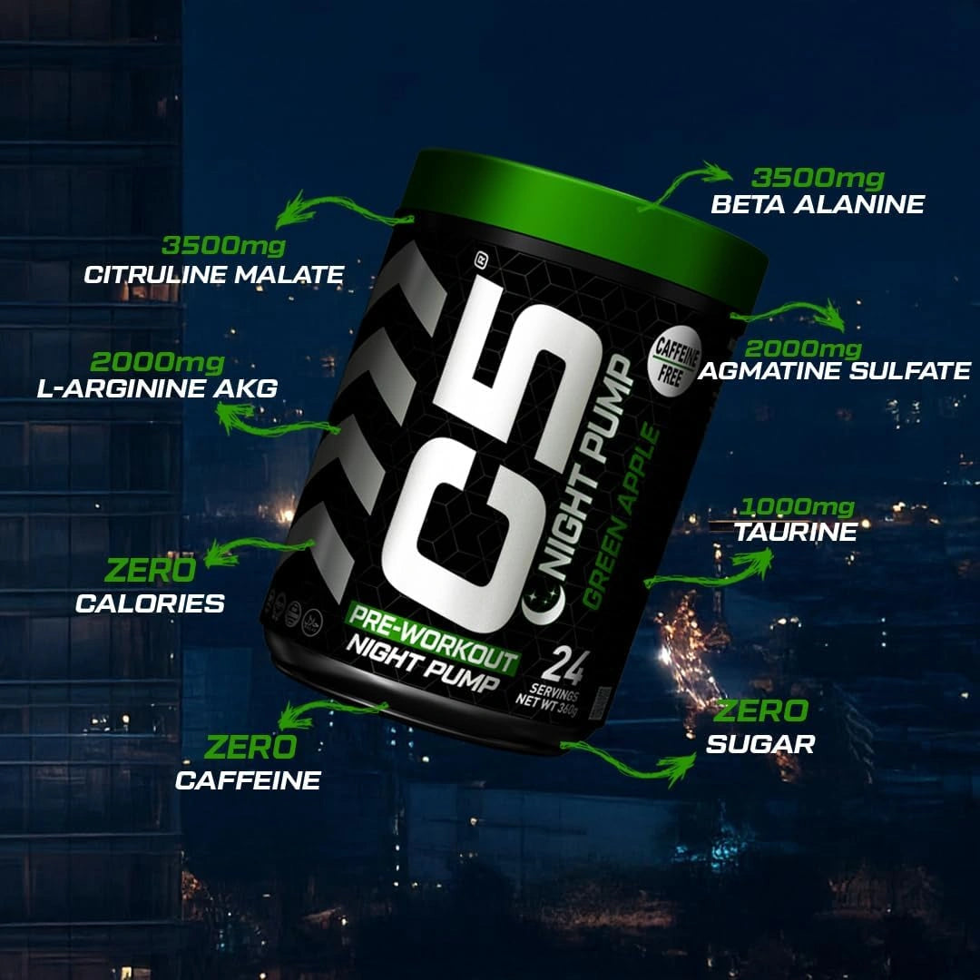 C5 Night Pump Pre Workout Powder Green Apple - Ultramade