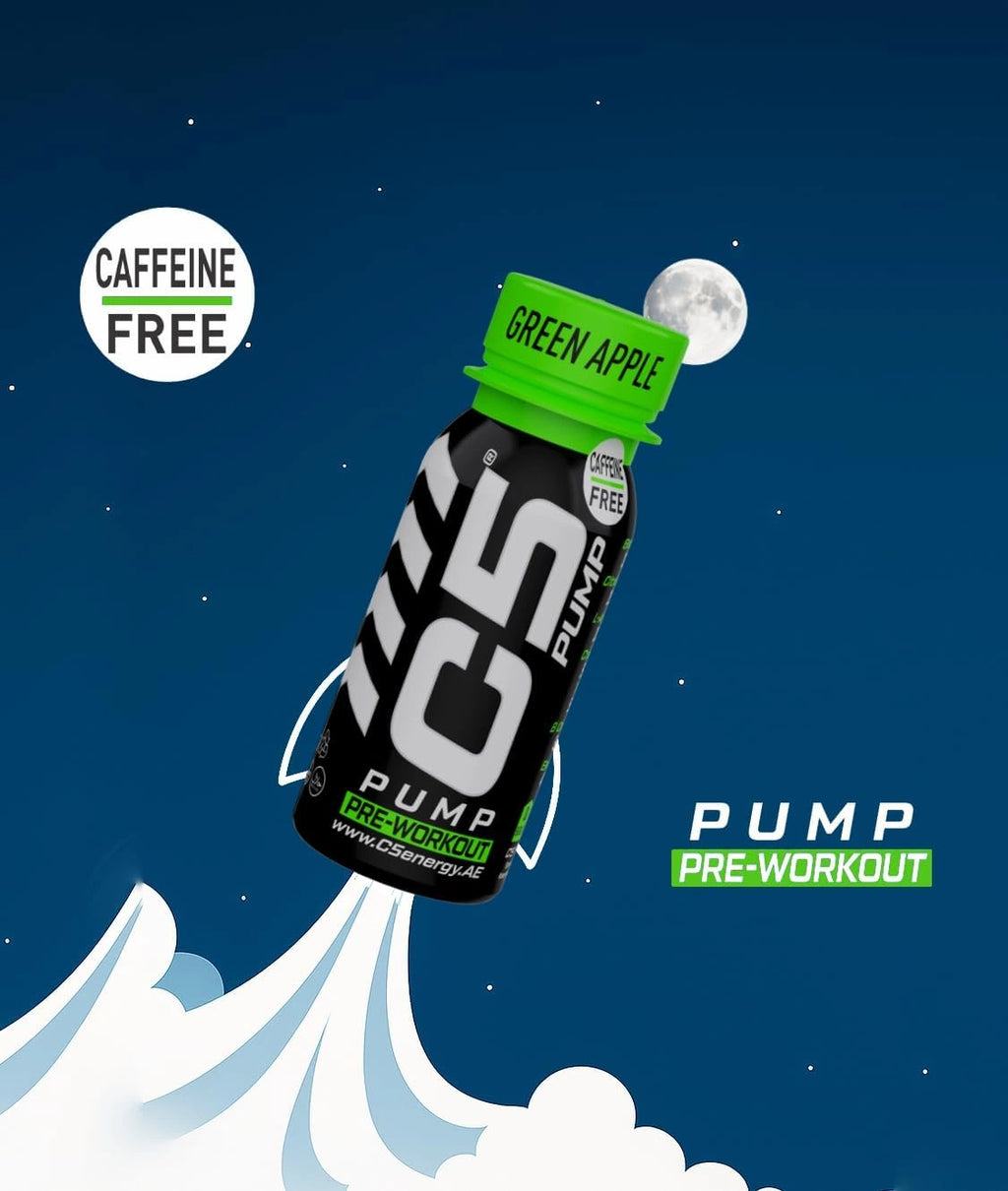 C5 PUMP Shot Pre-Workout, Caffeine-Free (Pack of 12,Green Apple) - Ultramade