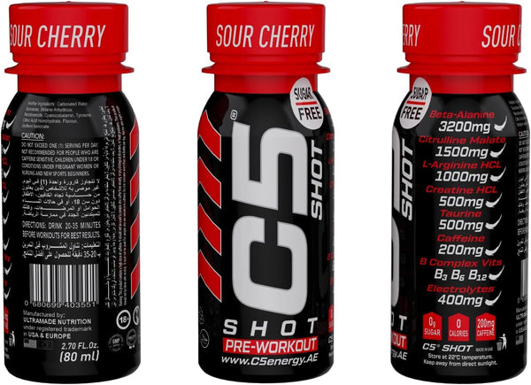 C5 SHOT Pre-Workout Drink | 80ml Liquid Shot | 200mg Caffeine - Sour Cherry