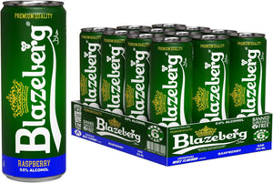 Blazeberg Raspberry Malt Flavour Drink, 0.0% Alcohol, Banned Substance Free, 355ml, Pack of 12