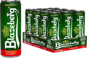 Blazeberg Strawberry Malt Flavour Drink, 0.0% Alcohol, Banned Substance Free, 355ml, Pack of 12