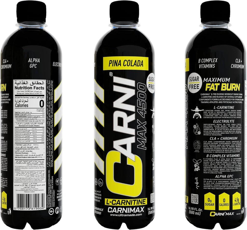 Carnimax L-Carnitine – Pina Colada – 0g Sugar, 4500mg L-Carnitine - Ultramade