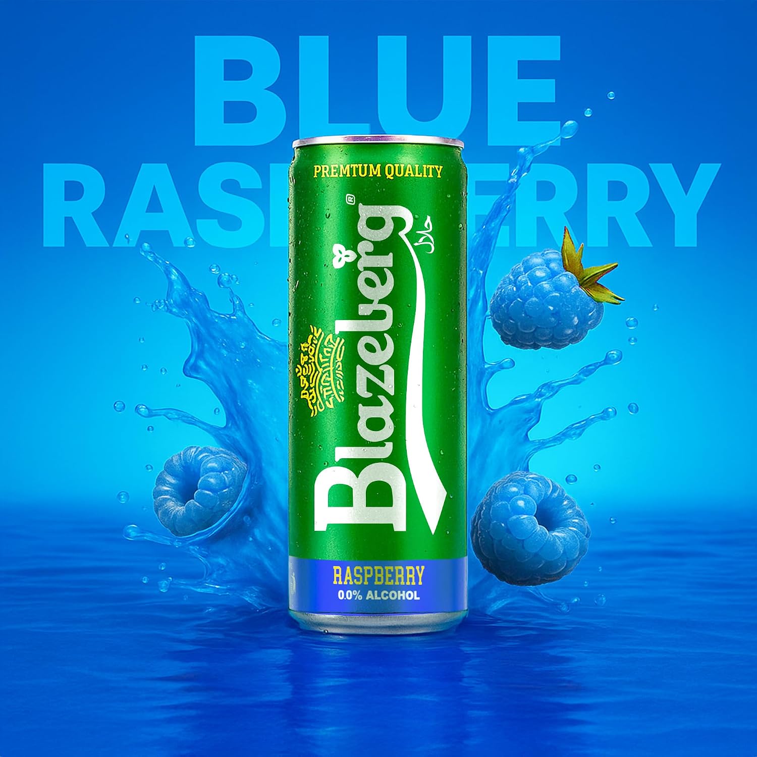 Blazeberg Raspberry Malt Flavour Drink, 0.0% Alcohol, Banned Substance Free, 355ml, Pack of 12 - Ultramade