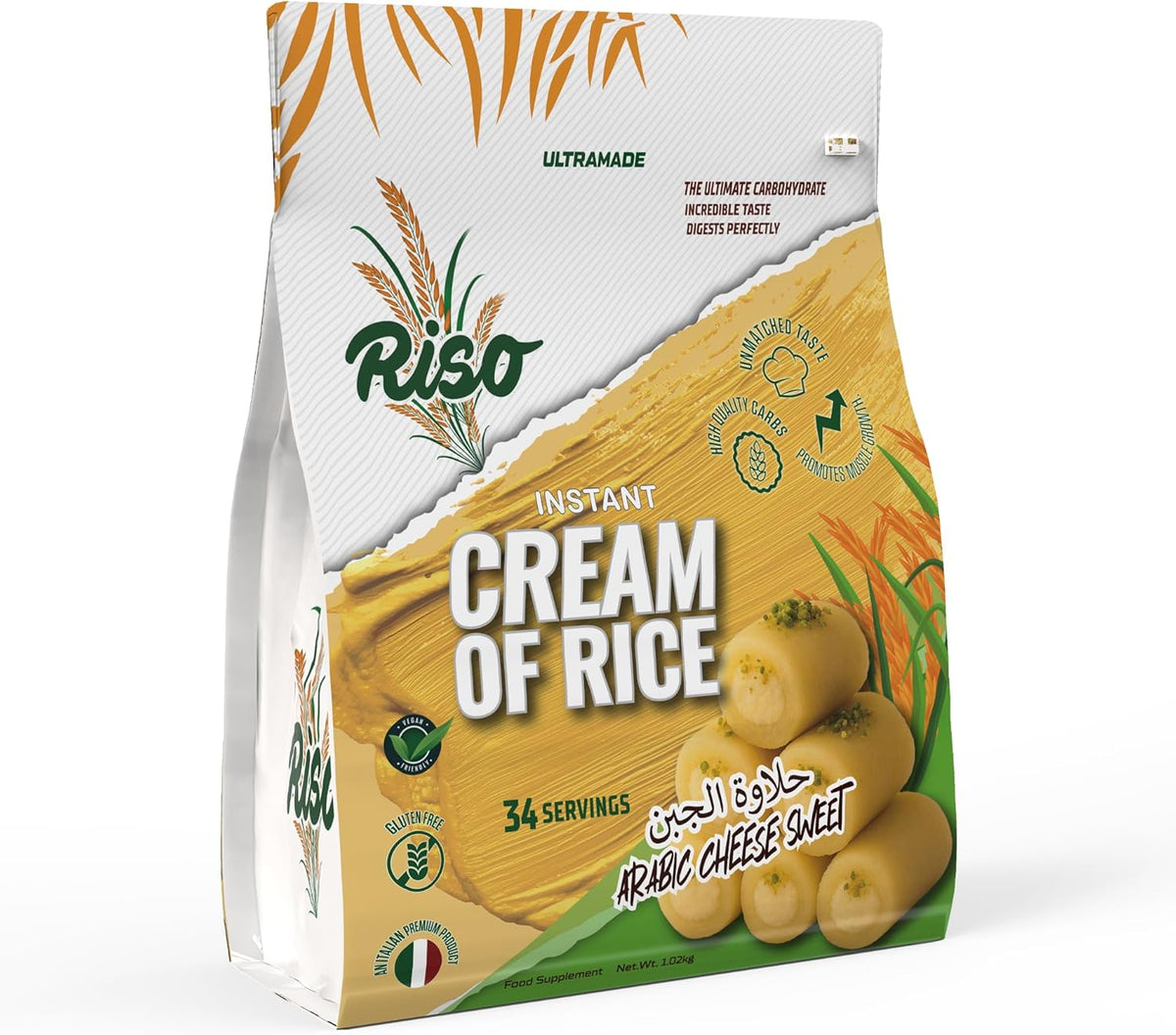 RISO Arabic Cheese Sweet Dessert Instant Italian Cream of Rice, High Quality Carbohydrate Powder, Easy Digesting Muscle Growth Support, 1.02kg, 34 Servings - Ultramade