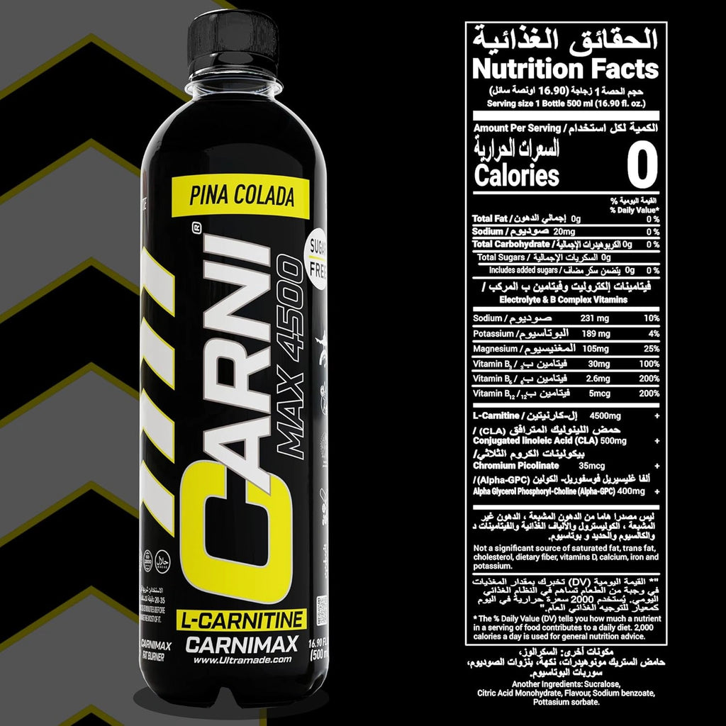 Carnimax L-Carnitine – Pina Colada – 0g Sugar, 4500mg L-Carnitine - Ultramade