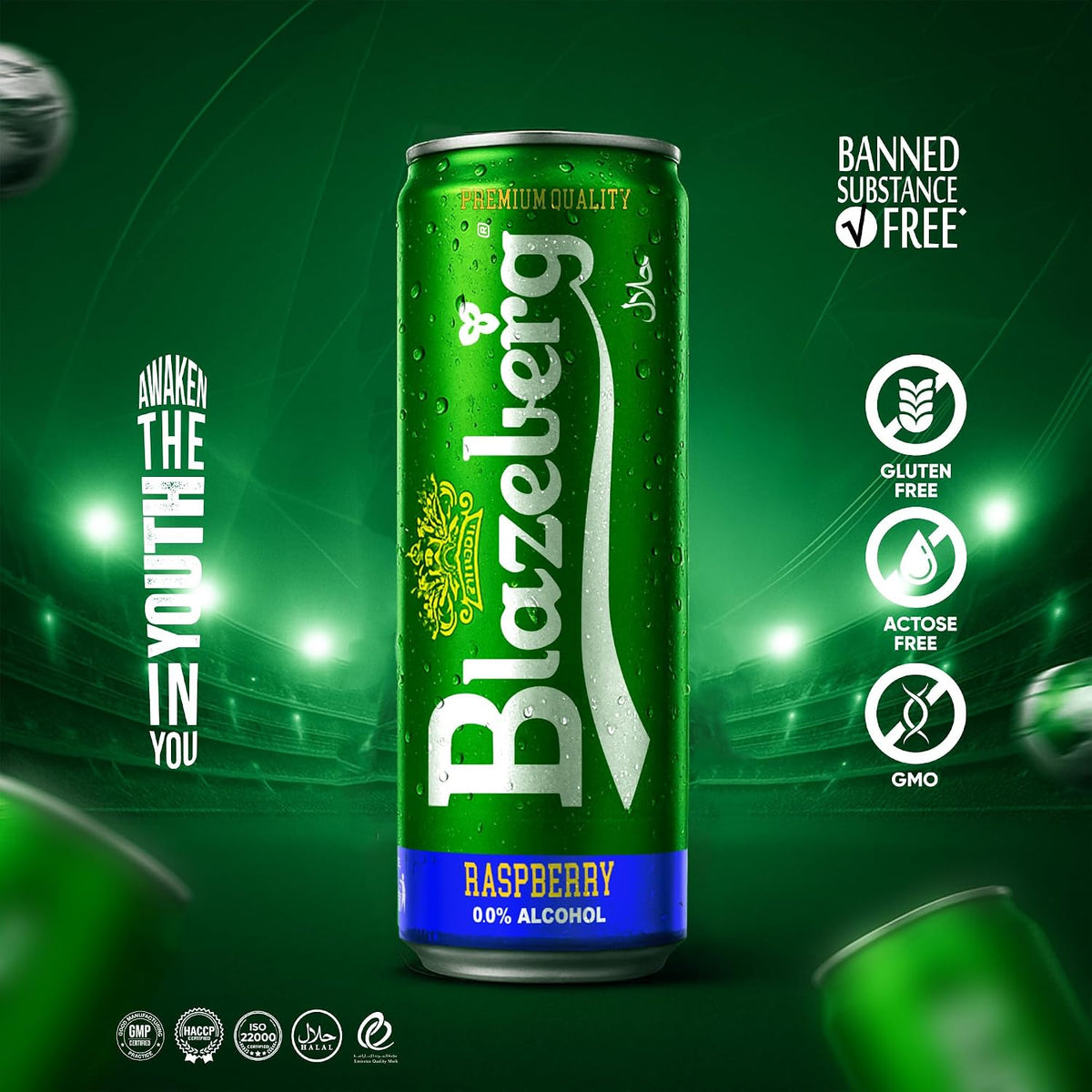 Blazeberg Raspberry Malt Flavour Drink, 0.0% Alcohol, Banned Substance Free, 355ml, Pack of 12 - Ultramade