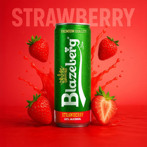 Blazeberg Strawberry Malt Flavour Drink, 0.0% Alcohol, Banned Substance Free, 355ml, Pack of 12