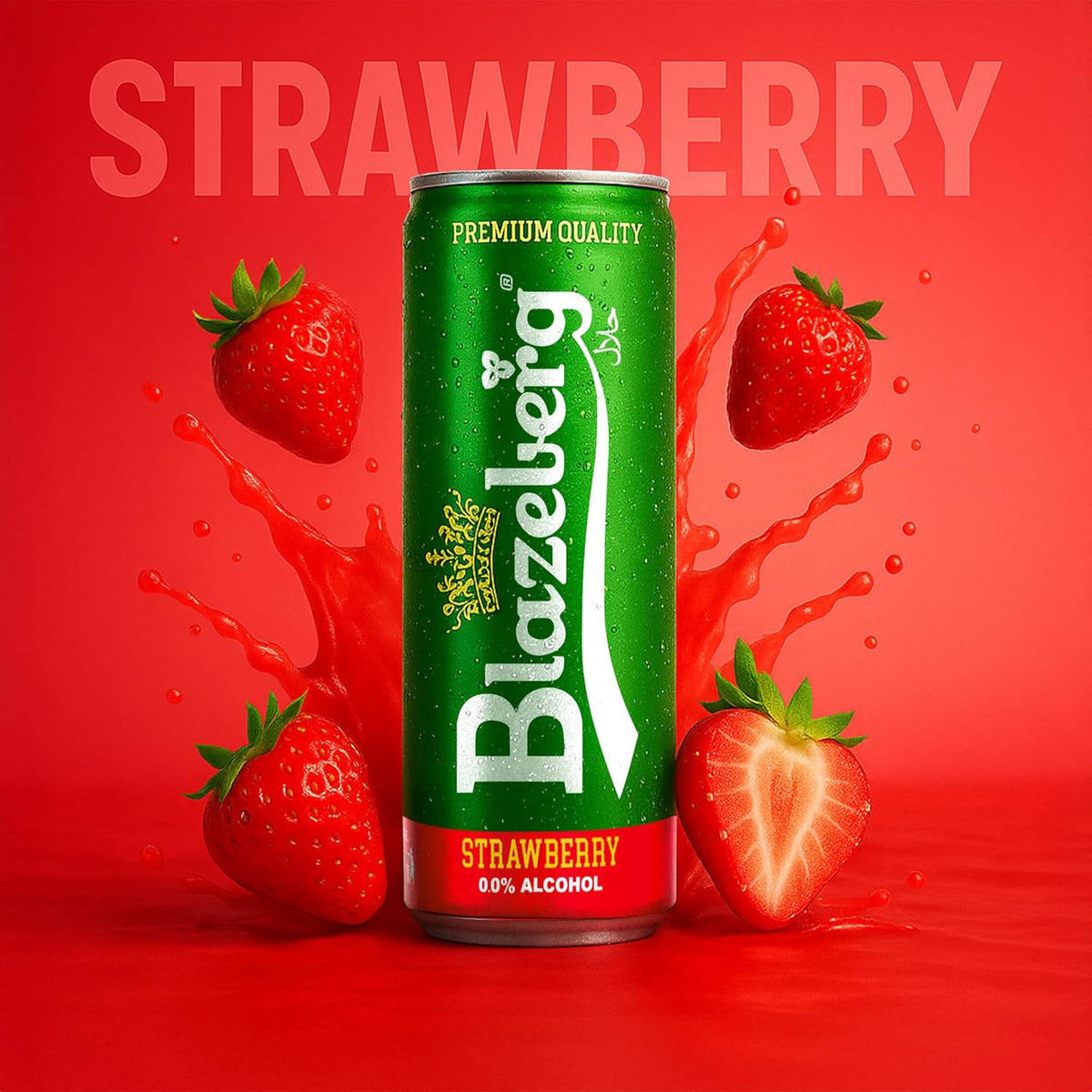 Blazeberg Strawberry Malt Flavour Drink, 0.0% Alcohol, Banned Substance Free, 355ml, Pack of 12 - Ultramade