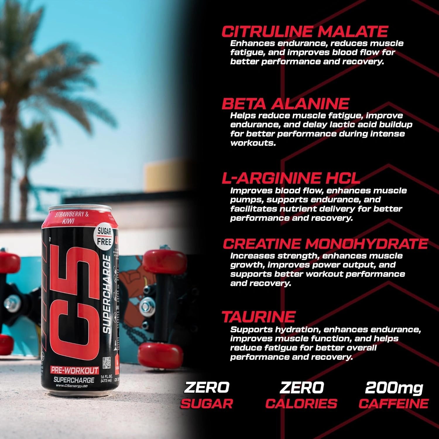 C5 Energy Drink Supercharge Strawberry & Kiwi  Pre Workout - Ultramade