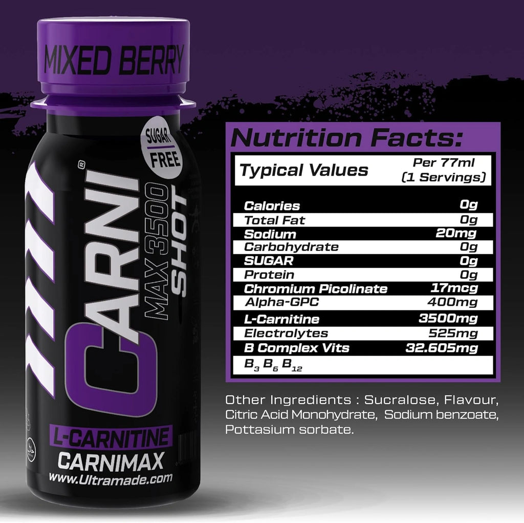 Carni Shot L-Carnitine Sugar-Free Mixed Berry Pack of 12 - Ultramade