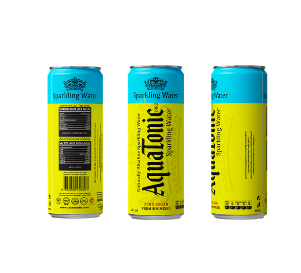 Aquatonic® Zero Sugar Sparkling Water – Naturally Alkaline Premium Mixer, 355ml Slim Can - Pakc of 12 - Ultramade