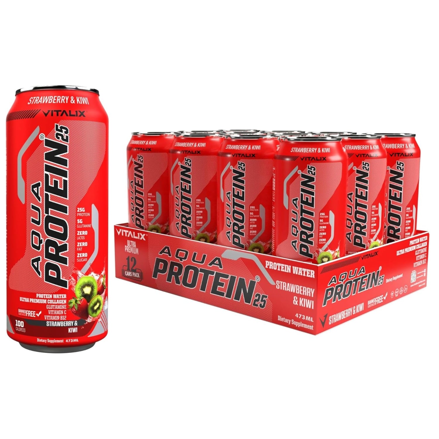 VITALIX Aqua Protein 25 Protein Water - Strawberry & Kiwi - Ultramade