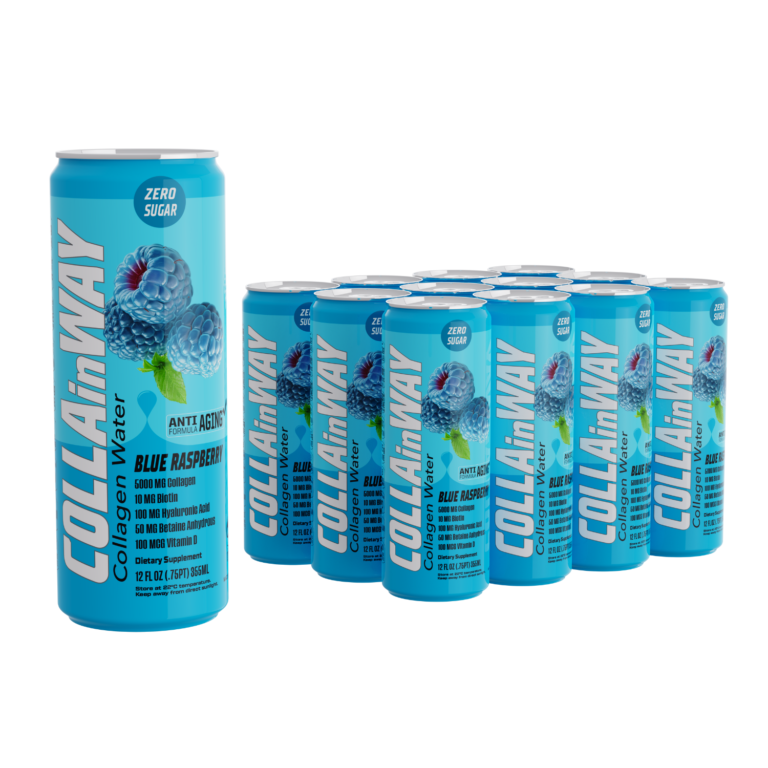 COLLAinWay Collagen Drink 5000mg - Zero Sugar,10mg Biotin - Pack of 12 -  Blue Raspberry