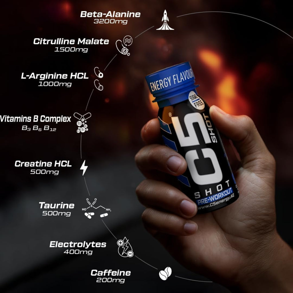 C5 SHOT Pre-Workout Drink | 80ml Liquid Energy Shot | 200mg Caffeine - Energy Flavour - Ultramade