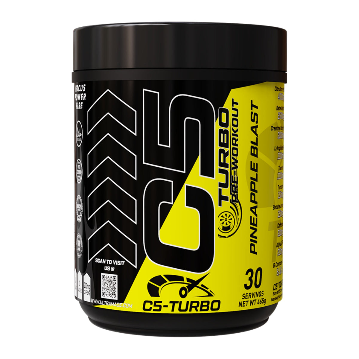C5 Turbo Pre-Workout Powder – Pineapple Blast – Focus, Endurance & Performance Support – 30 Servings