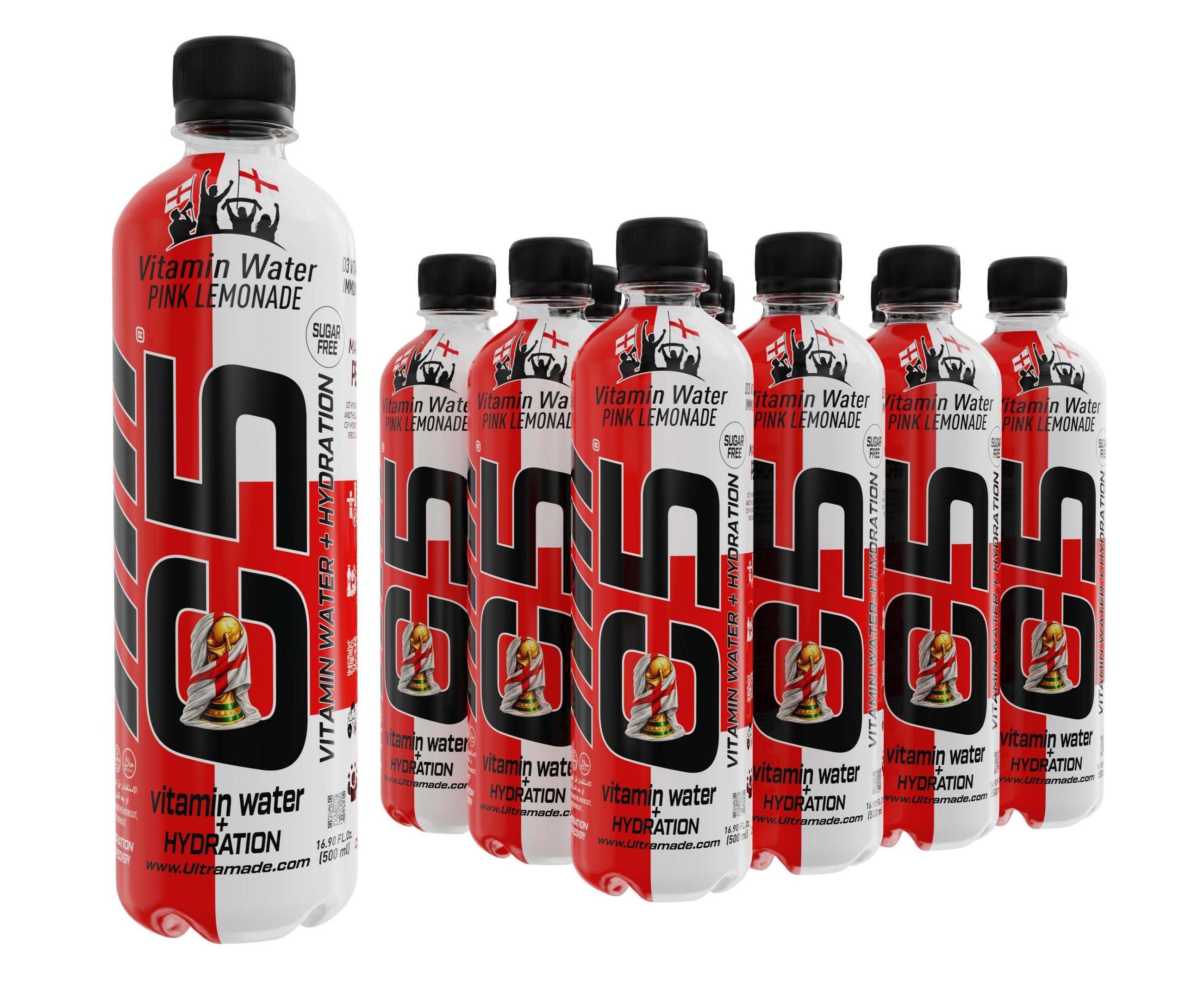 C5 Vitamin Water + Hydration Pink Lemonade – World Cup England Edition, Sugar Free Vitamin Drink, Refreshing Hydration Beverage, 500ml Bottle (Pack of 12)