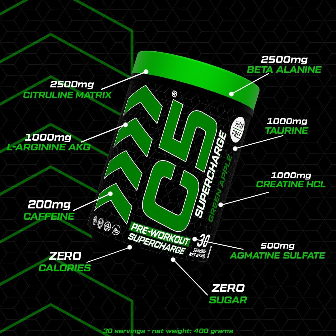 C5 Supercharge Pre Workout Powder Green Apple - Ultramade
