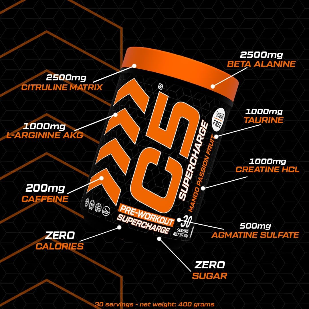 C5 Supercharge Pre Workout Powder Mango Passion Fruit - Ultramade