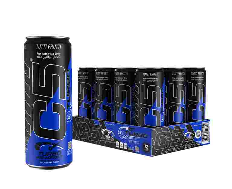 C5 Turbo Pre-Workout Drink – Tutti Fruity flavour – 355 ml | 200 mg Caffeine (Pack of 12) - Ultramade