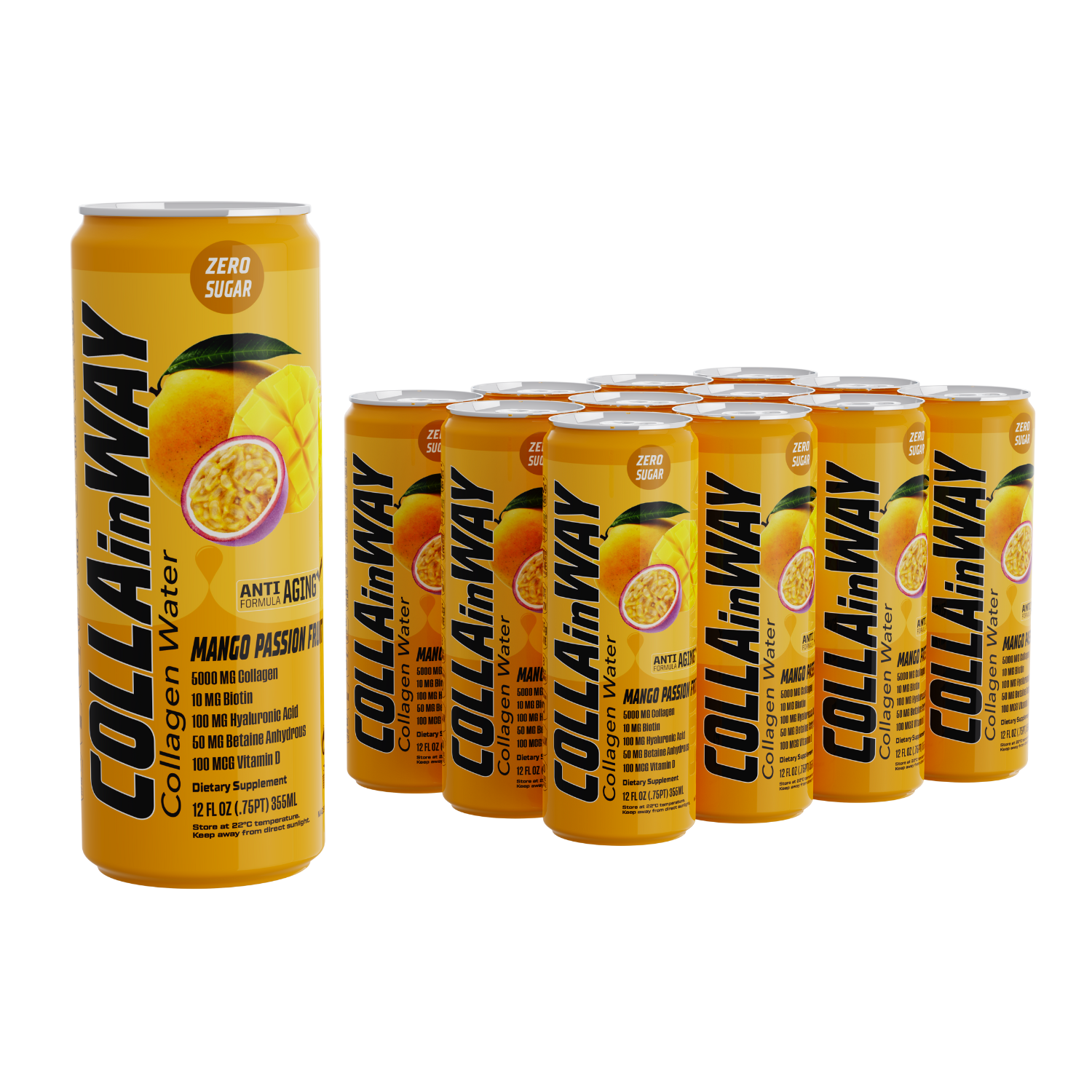COLLAinWay Collagen Drink 5000mg - Zero Sugar,10mg Biotin - Pack of 12 -  Mango Passion fruit