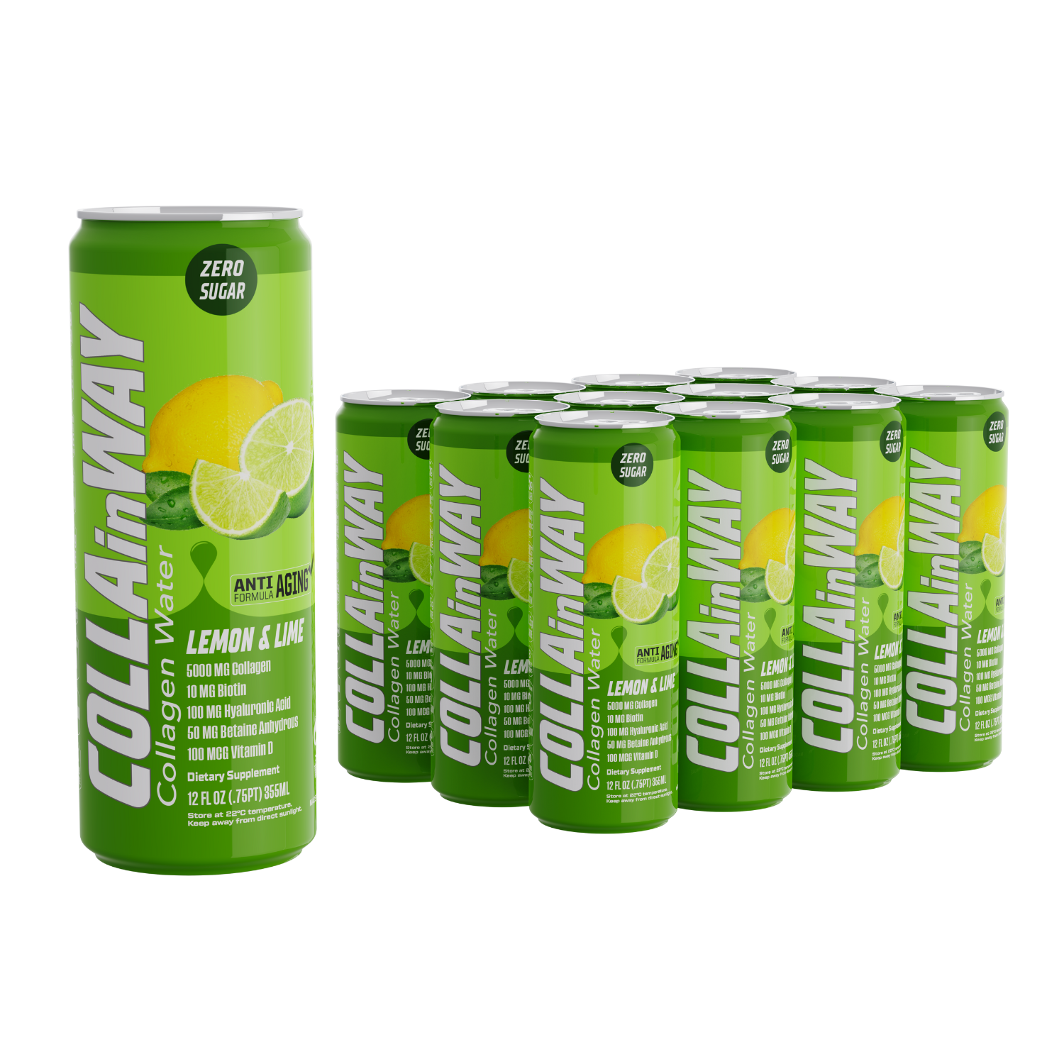COLLAinWay Collagen 5000mg - Zero Sugar, 10mg Biotin, 100mg Hyaluronic Acid - Pack of 12, Mojito