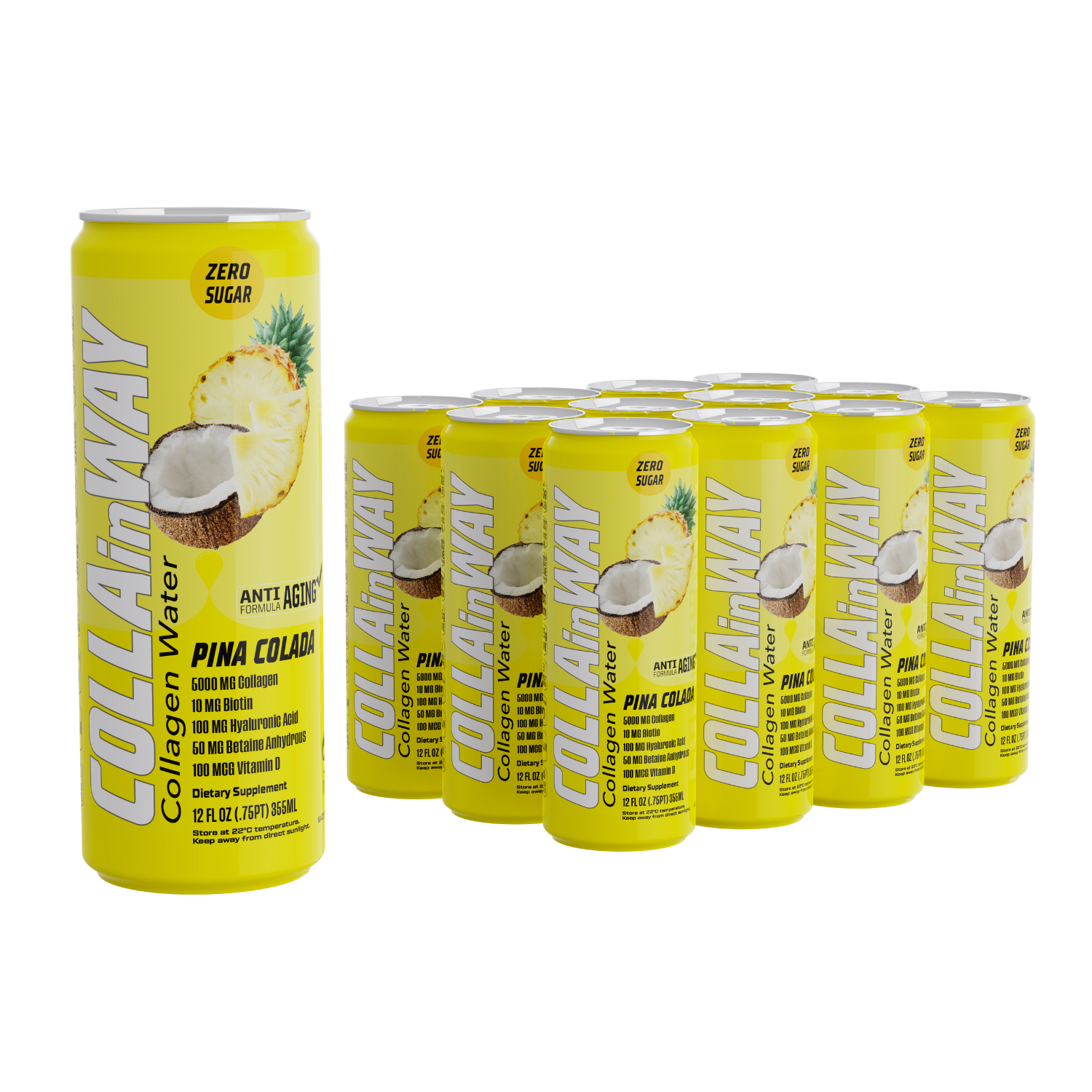 COLLAinWay Collagen Drink 5000mg - Zero Sugar,10mg Biotin - Pack of 12 -  Pina Colada