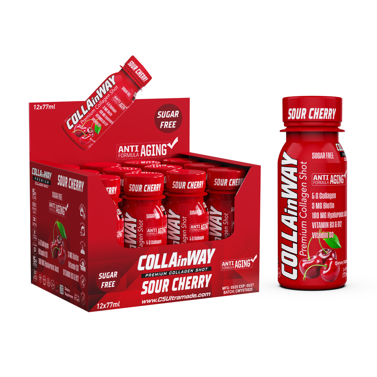 COLLAinWAY Premium Collagen Shot - Sour Cherry – 5000mg (Pack of 12 ...