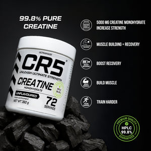 CR5 Creatine Monohydrate Powder 360g (72 Servings) – Unflavoured, Micronized, 99.8% HPLC-Tested Purity –