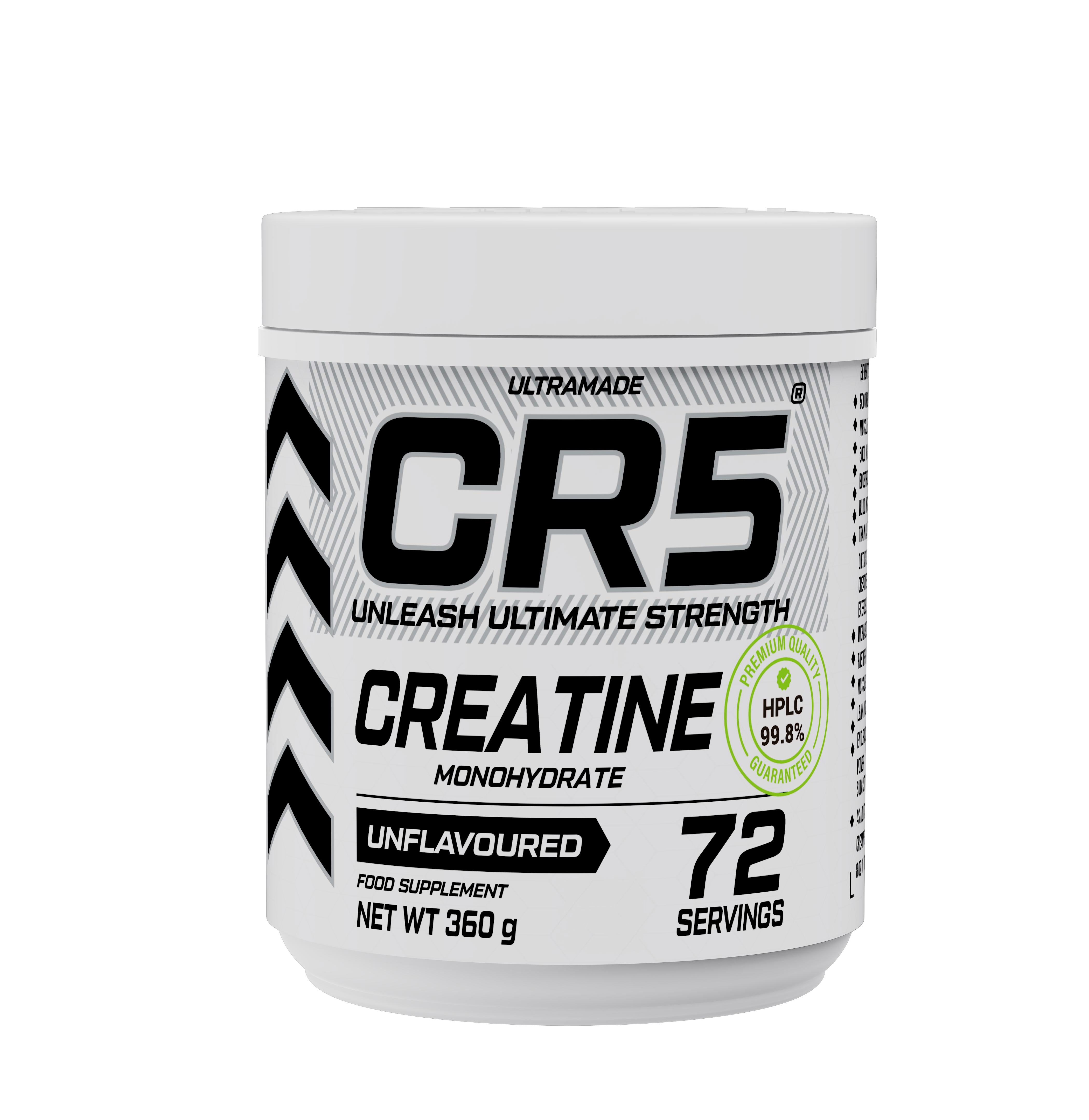 CR5 Creatine Monohydrate Powder 360g (72 Servings) – Unflavoured, Micronized, 99.8% HPLC-Tested Purity –