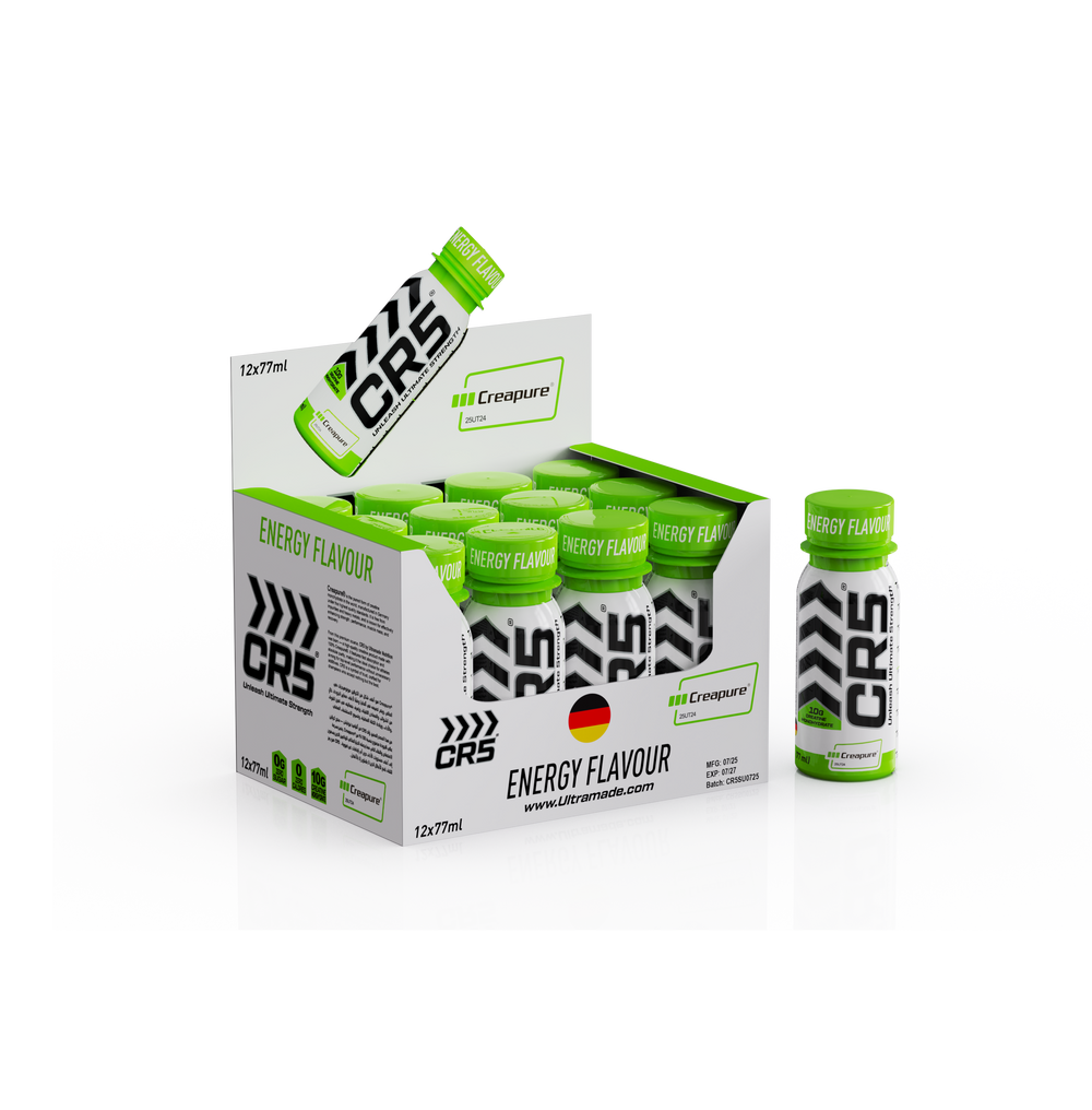 CR5® Shot Energy Flavour 77 ml – 100% Creapure® Creatine Monohydrate – Zero Sugar, Zero Calories – Pre & Post-Workout Strength & Recovery Supplement by Ultramade Nutrition