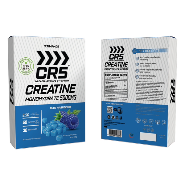 CR5 Creatine Gummies 5000mg – Blue Raspberry Flavor – 5g Per Serving, 99.8% Purity, 60 Gummies (30 Servings)