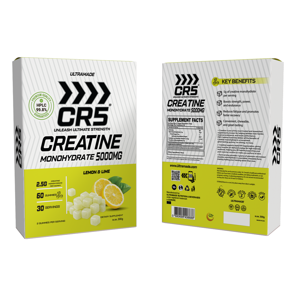 CR5 Creatine Gummies 5000mg – Lemon & Lime Flavor – 5g Per Serving, 99.8% Purity, 60 Gummies (30 Servings) - Ultramade