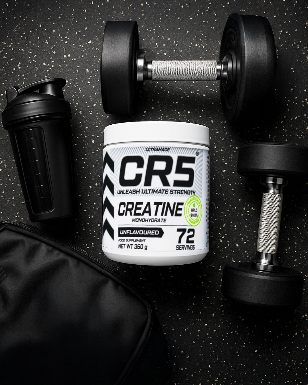 CR5 Creatine Monohydrate Powder 360g (72 Servings) – Unflavoured, Micronized, 99.8% HPLC-Tested Purity – - Ultramade
