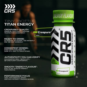 CR5® Shot Energy Flavour 77 ml – 100% Creapure® Creatine Monohydrate – Zero Sugar, Zero Calories – Pre & Post-Workout Strength & Recovery Supplement by Ultramade Nutrition