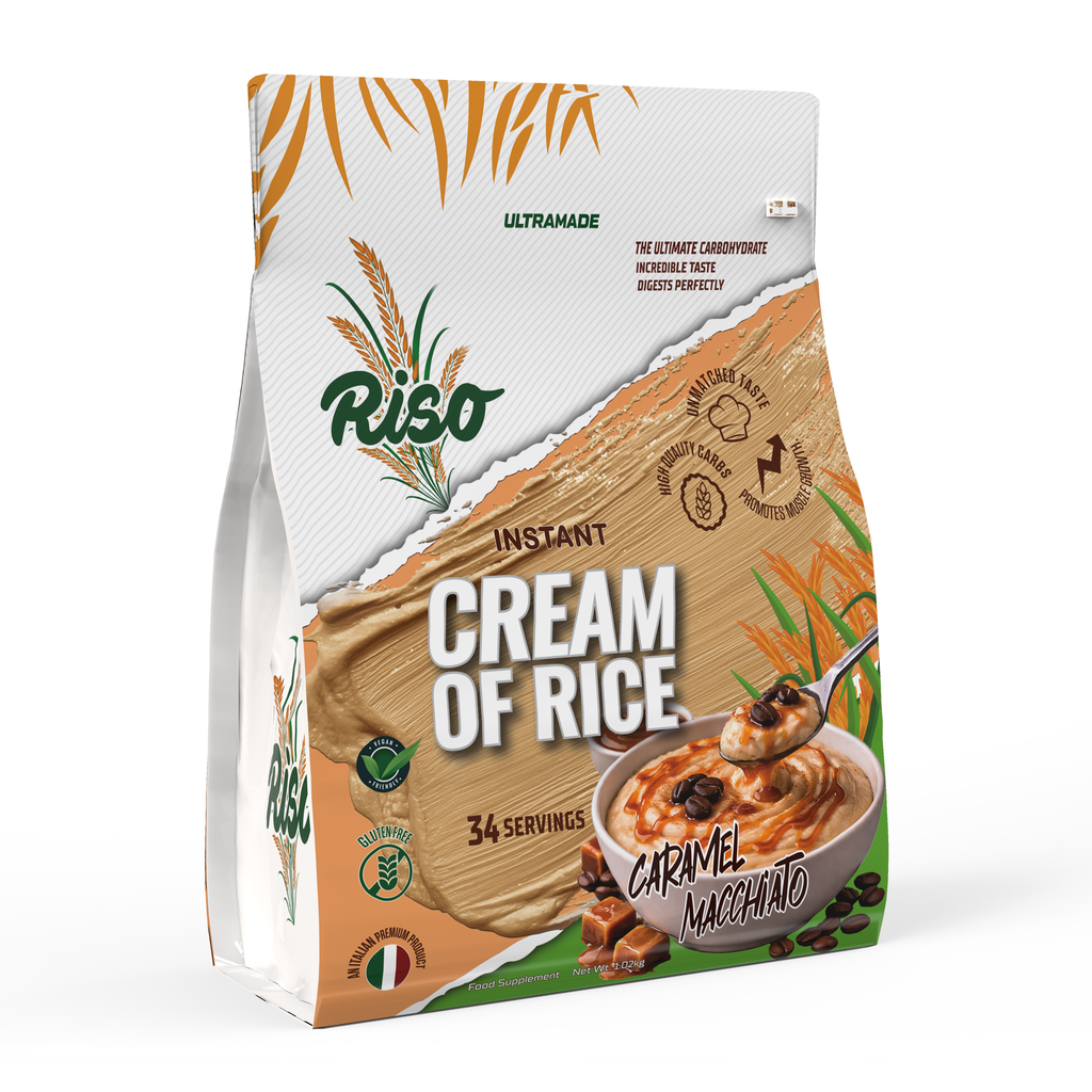 RISO Caramel Macchiato Instant Italian Cream of Rice, High Quality Carbohydrate Powder, Easy Digesting Muscle Growth Support, 1.02kg, 34 Servings - Ultramade