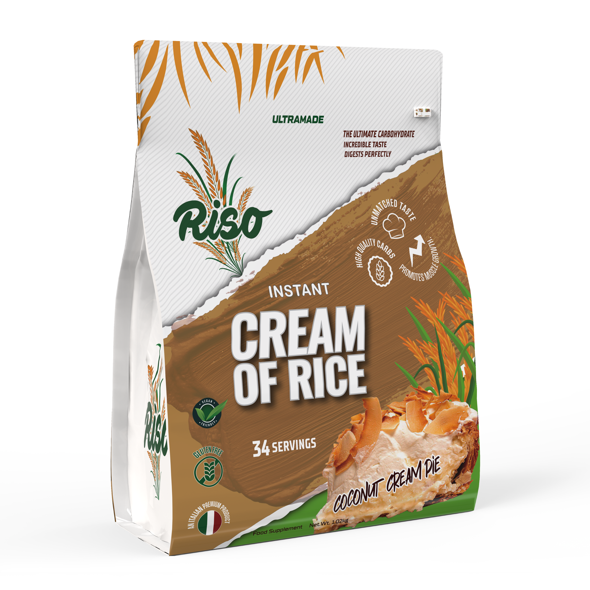 RISO Coconut Cream Pie Instant Italian Cream of Rice, High Quality Carbohydrate Powder, Easy Digesting Muscle Growth Support, 1.02kg, 34 Servings
