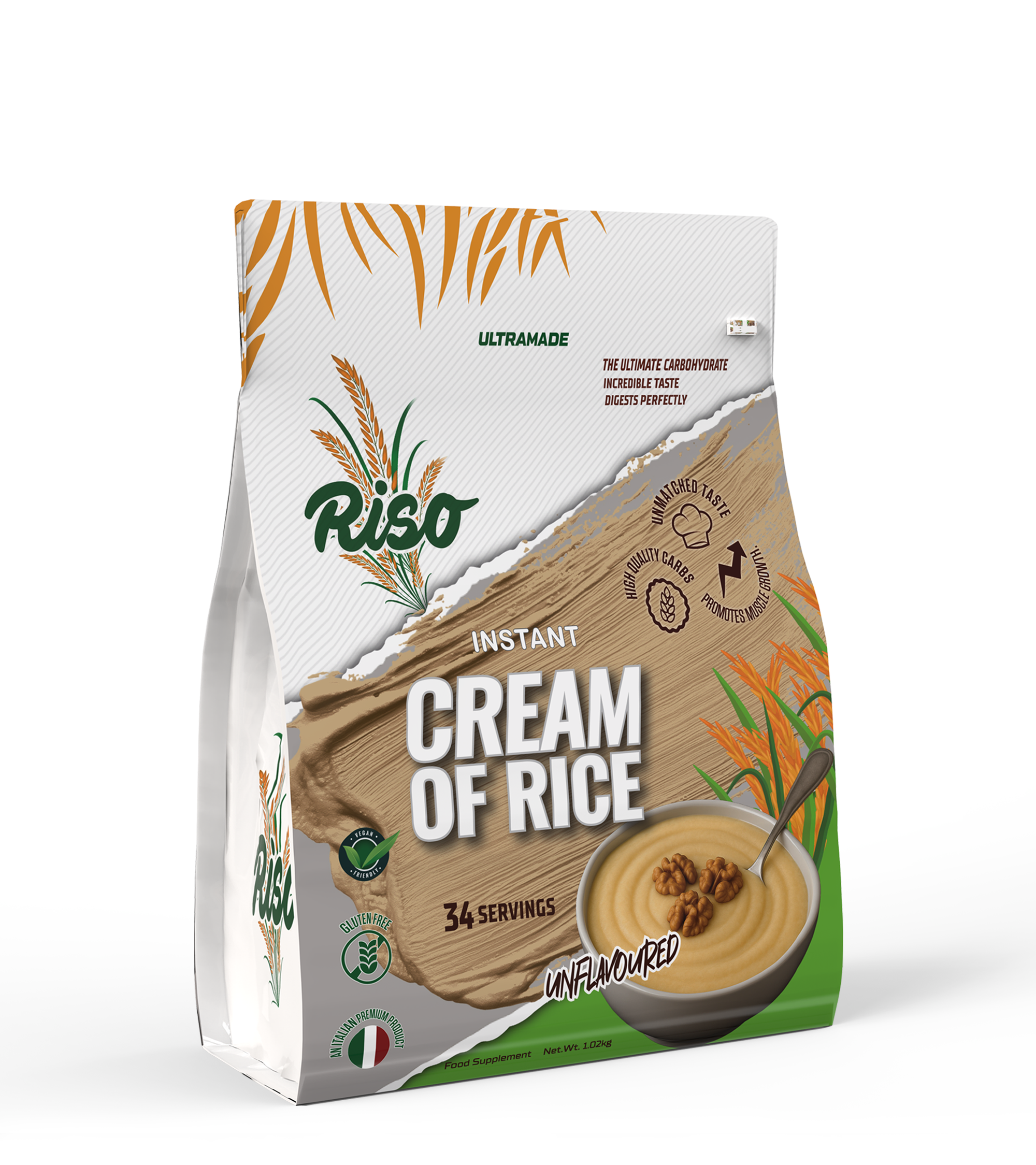 RISO Unflavoured Instant Cream of Rice, High Quality Carbohydrate Powder, Easy Digesting Muscle Growth Support, 1.02kg, 34 Servings