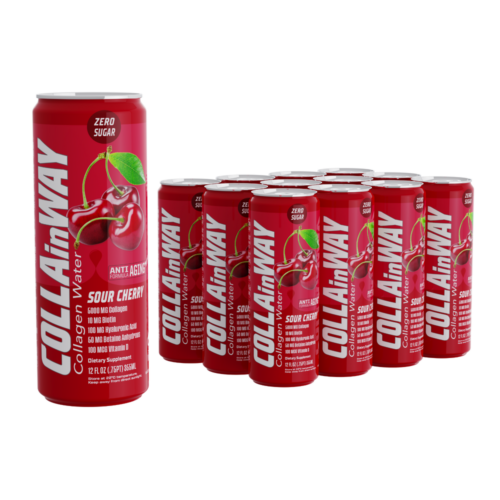 COLLAinWay Collagen Drink 5000mg - Zero Sugar,10mg Biotin - Pack of 12 -  Sour Cherry