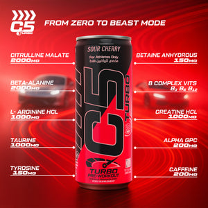 C5 Turbo Pre-Workout Drink – Sour Cherry – 355 ml | 200 mg Caffeine